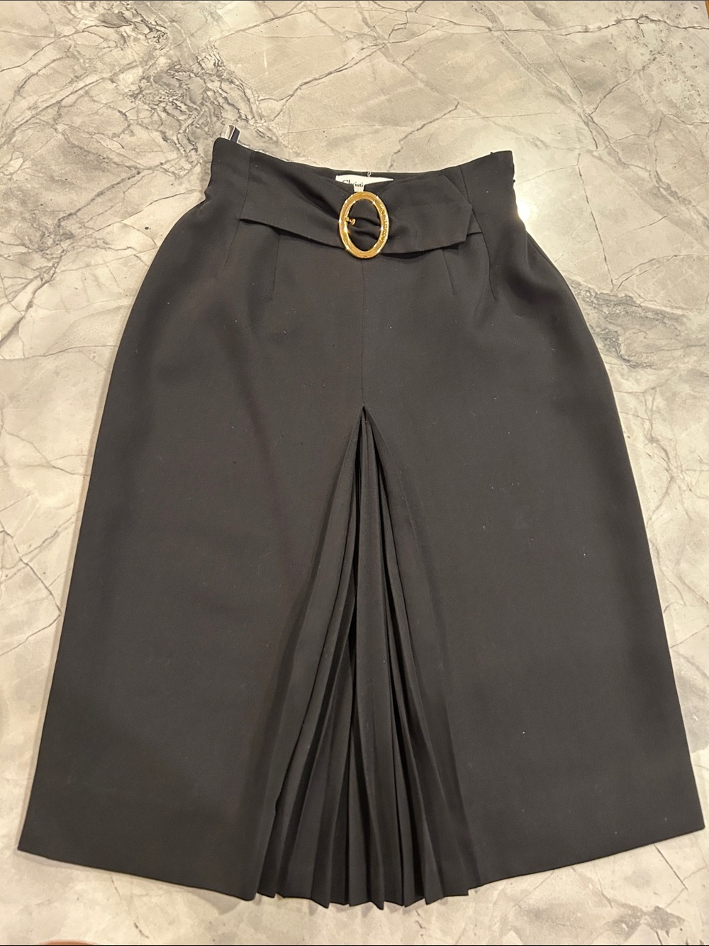 Christian Dior Black Pleated Front Midi Skirt with Gold Buckle - Picture 2 of 4